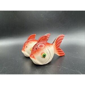 Vintage‎ Salt Pepper Shaker Set Fancy Goldfish Fish Japan Corks Anthropomorphic